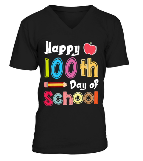 Happy 100th Day Of School For Teacher Or Child T-shirt V-Neck T-shirt
