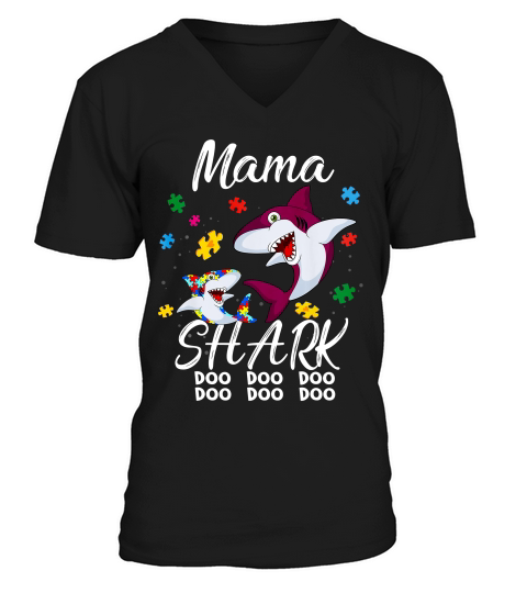 Mama Shark Autism Awareness Gift Men Women Kid T-shirt V-Neck T-shirt
