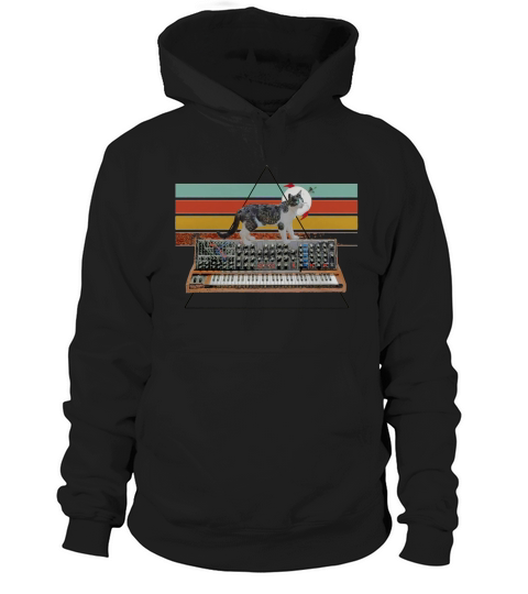 Synth Cat Cat on a synthesizer 70s cat in space helmet Hoodie Unisex