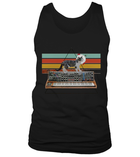 Synth Cat Cat on a synthesizer 70s cat in space helmet Tank Top Unisex