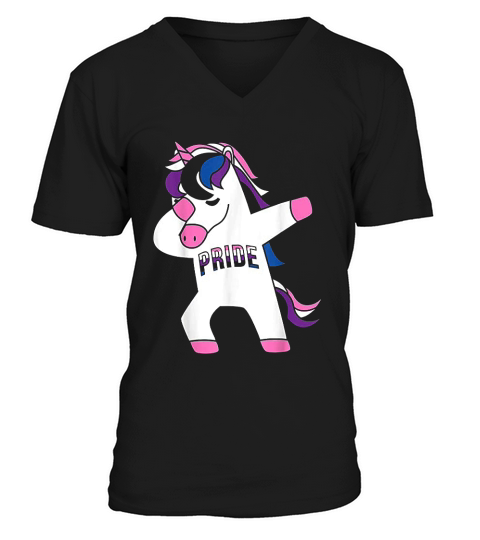 Dabbing Unicorn Genderfluid Pride Flag Lgbtq Cool Lgbt Gift V-Neck T-shirt