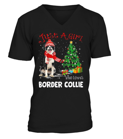 Just A Girl Who Loves Border Collie Dog Funny Christmas Tree V-Neck T-shirt