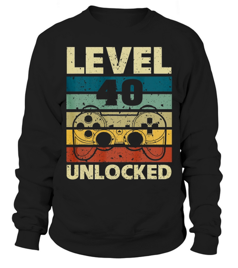 Level 40 Unlocked Vintage Gamer 40th Birthday Gifts T-shirt Sweatshirt Unisex