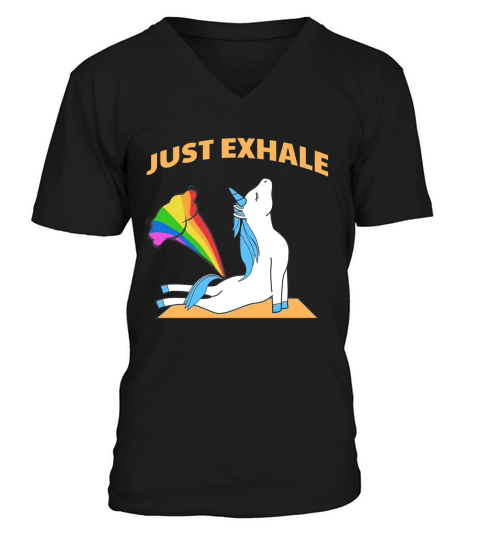 Funny Unicorn Yoga Farting Rainbow Just Exhale T Shirt V-Neck T-shirt