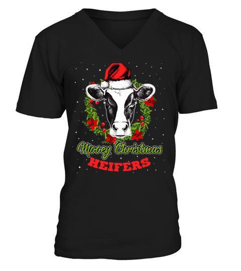 Mooey Christmas Cow Santa Xmas Lights Shirt V-Neck T-shirt