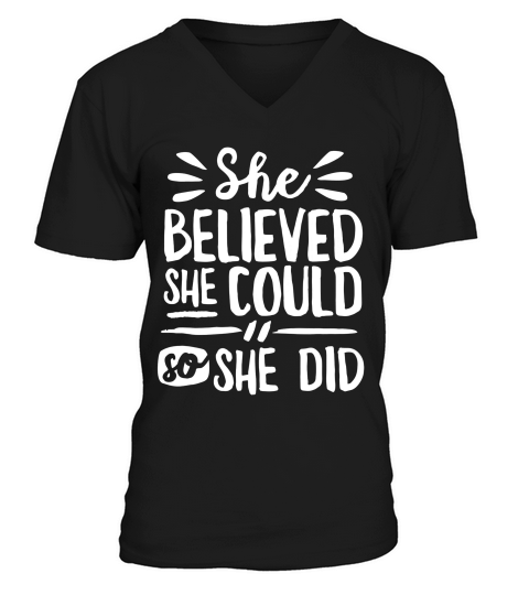 She Believed She Could So She Did Doodle Dark T-shirt V-Neck T-shirt