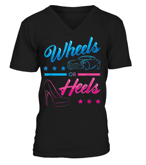 Wheels Or Heels Gender Reveal Family T-shirt V-Neck T-shirt