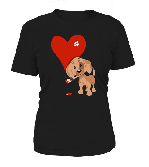 Cute Valentines Day Dog Painted Red Heart Dachshund Women's T-Shirt