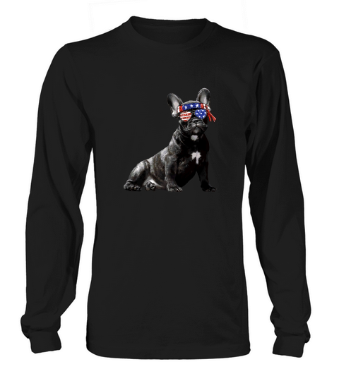 French Bulldog Frenchie With Usa America Flag Shirt Long sleeved Unisex