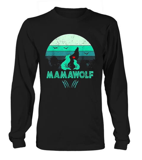 Mamawolf Funny Wolf Mama Retro Vintage Sunset Long sleeved Unisex