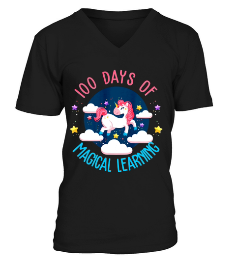 Adorable 100 Days Of Magical Learning School Unicorn 3 T-shirt V-Neck T-shirt