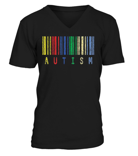 Autism Colorful Barcode Support Autistic Kids Awareness Gift V-Neck T-shirt