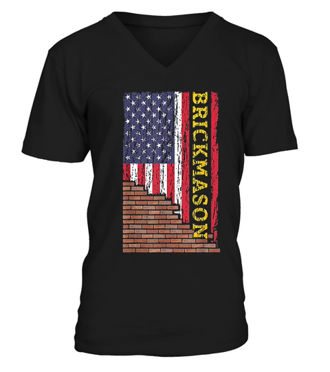 Brick Mason Bricklayer Masonry Dad Us Flag Patriotic Vintage V-Neck T-shirt