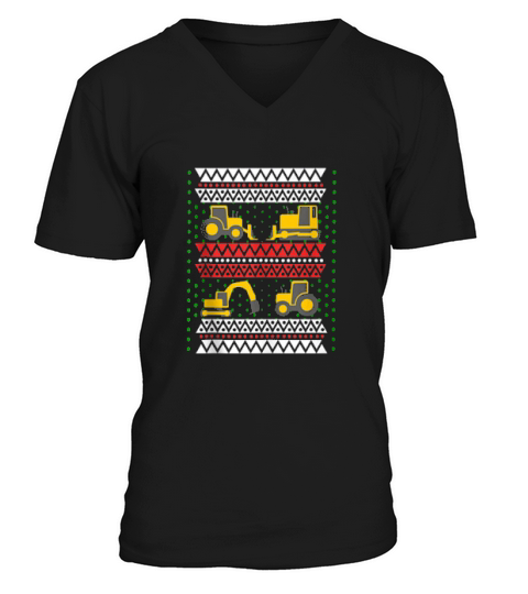 Excavator Tractor Bulldozer Christmas V-Neck T-shirt