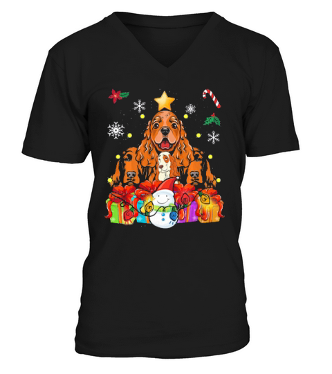 Funny Cocker Spaniel Christmas Tree Decor  Paws Xmas V-Neck T-shirt