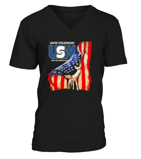 United Steelworkers Unity And Strength For Workers American Flag - Unisex Long Sleeve V-Neck T-shirt