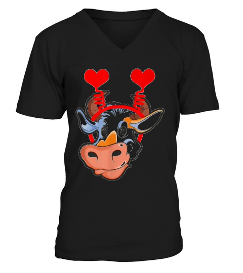 Cow With Heart Head Boppers V-Neck T-shirt