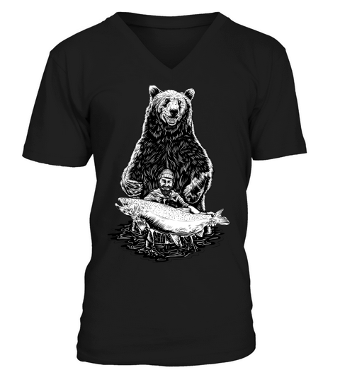 Fishing Gifts Shirts For Men, Vintage Bear Fish Fisherman V-Neck T-shirt