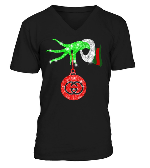 Grinch Merry Christmas Glitter V-Neck T-shirt