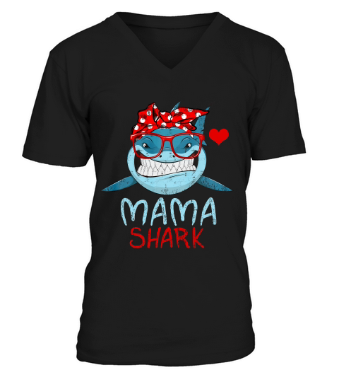 Mama Sharks Glasses Gift For Women T-shirt V-Neck T-shirt