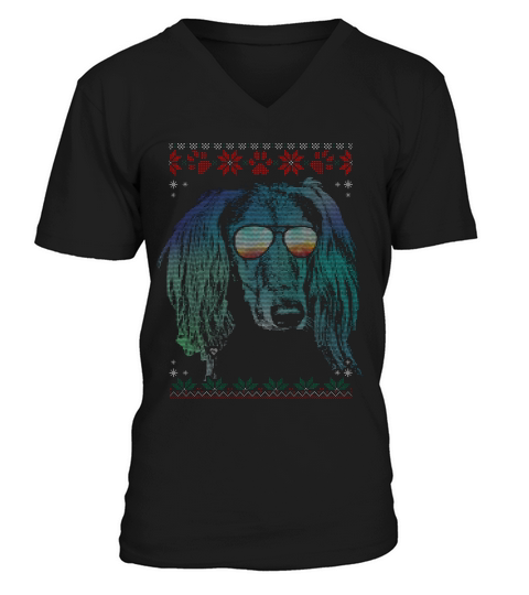 Neon Christmas Saluki T-shirt V-Neck T-shirt