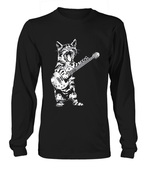 Cat Rocker Funny Kitty Plays Guitar Rockstar Cats Guitarist Long sleeved Unisex