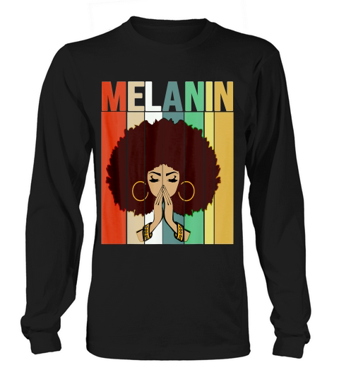 Melanin Vintage Retro Black Afro Woman Queen Gift T-shirt Long sleeved Unisex