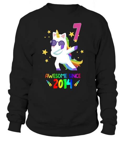 Happy 7th Birthday Since 2014 Funny Unicorn Dabbing 2021 Gift Sweatshirt Unisex