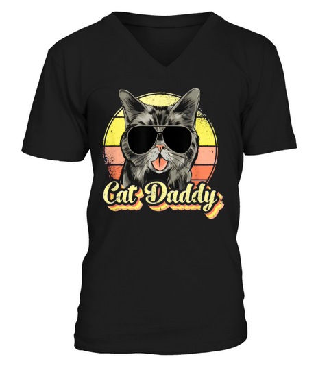 Cat Daddy Cat Lover Vintage Father’s Day Shirt V-Neck T-shirt