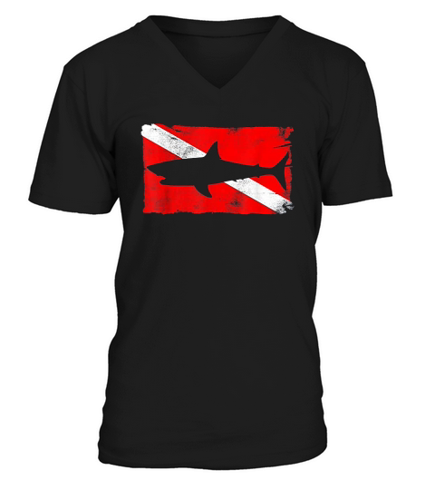 Diver Down Flag Shark Silhouette Diving Vintage V-Neck T-shirt