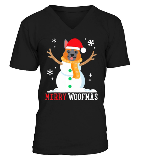 German Shepherd Snowman Funny Cute Christmas Gift V-Neck T-shirt