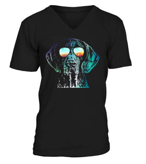 German Shorthaired Pointer Neon Dog V-Neck T-shirt
