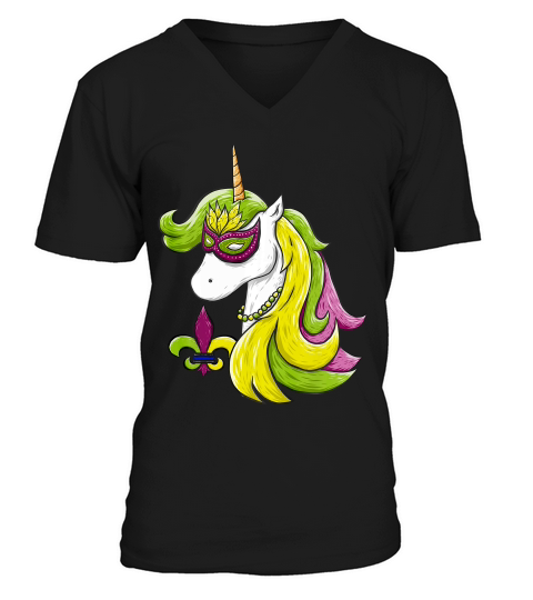 Mardi Gras Face Covering Unicorn Fat Tuesday V-Neck T-shirt