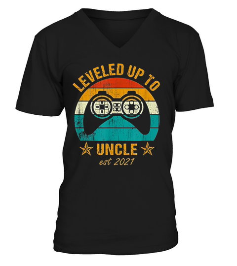 Men Leveled Up To Uncle 2021 Promoted To Uncle Vintage Gamer V-Neck T-shirt