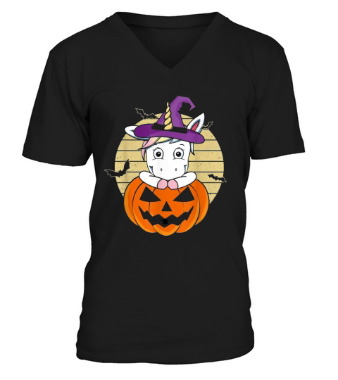 Unicorn Witch Pumpkin V-Neck T-shirt