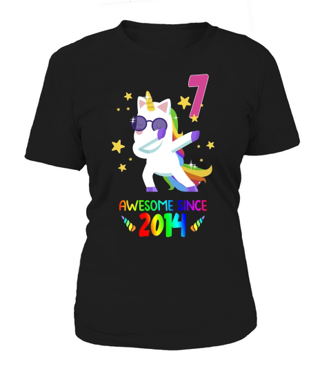 Happy 7th Birthday Since 2014 Funny Unicorn Dabbing 2021 Gift Women's T-Shirt