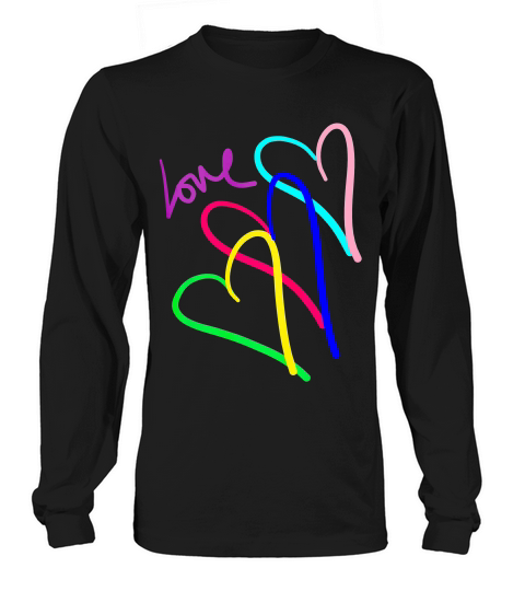 Love Neon Hearts Rainbow Connection Valentine Girls T-shirt Long sleeved Unisex