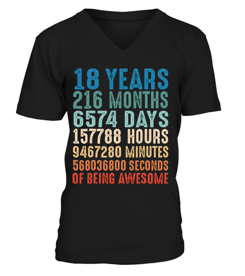 18 Years Old 18th Birthday Vintage Retro 216 Months T-shirt V-Neck T-shirt