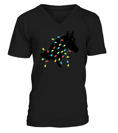 Horse Tangled Up In Colored Christmas Lights Holiday V-Neck T-shirt