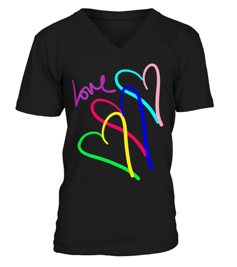 Love Neon Hearts Rainbow Connection Valentine Girls T-shirt V-Neck T-shirt