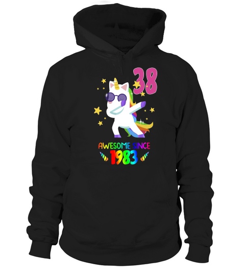 Happy 38th Birthday Since 1983 Funny Unicorn Dabbing 2021 Gift Hoodie Unisex