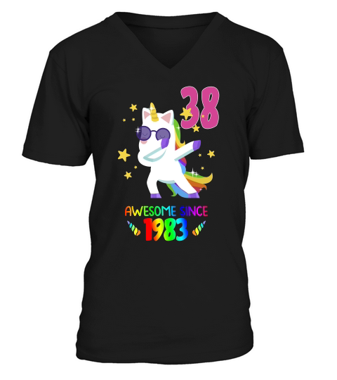 Happy 38th Birthday Since 1983 Funny Unicorn Dabbing 2021 Gift V-Neck T-shirt