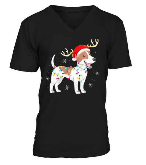 Jack Russell Terrier Christmas Light Gift Funny Dog Lover V-Neck T-shirt