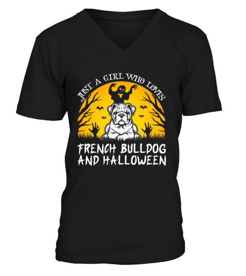Just A Girl Who Loves French Bulldog And Halloween V-Neck T-shirt
