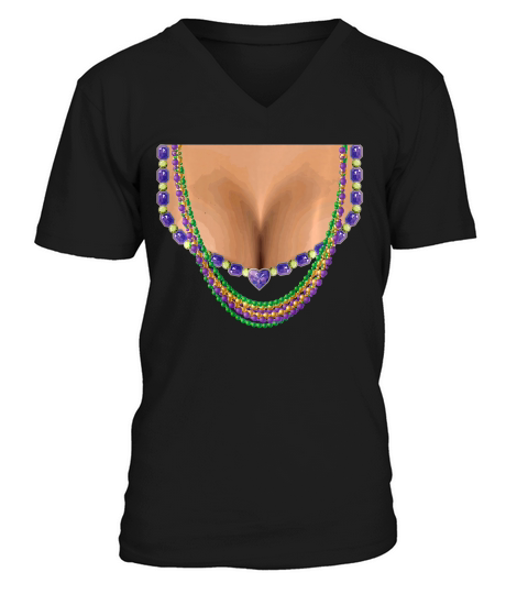 Mardi Gras Funny Busty Beads Boobs New Orleans Costume 2 T-shirt V-Neck T-shirt