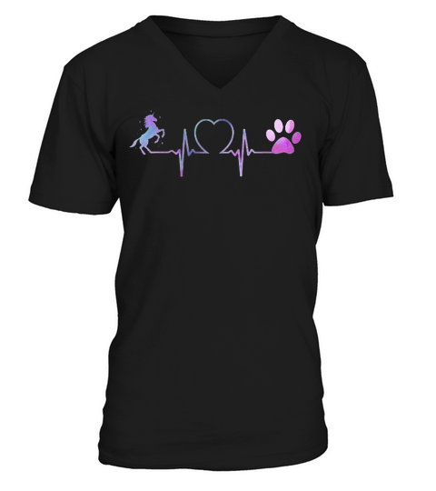 Unicorn Dog Heartbeat For Christmas V-Neck T-shirt