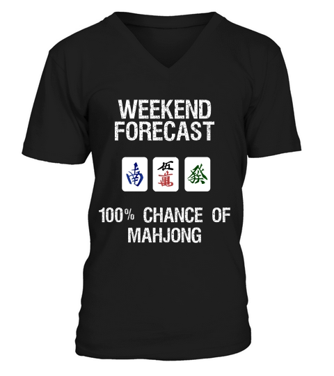 Mahjong Funny Weekend Forecast Mahjong Player T-shirt V-Neck T-shirt