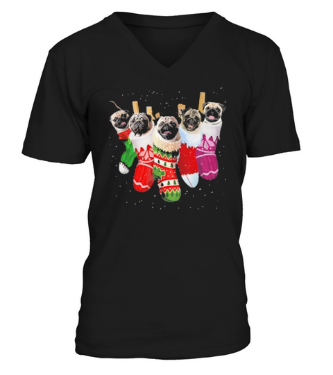 Pug Christmas Socks Funny Xmas Vintage Cute Gift V-Neck T-shirt