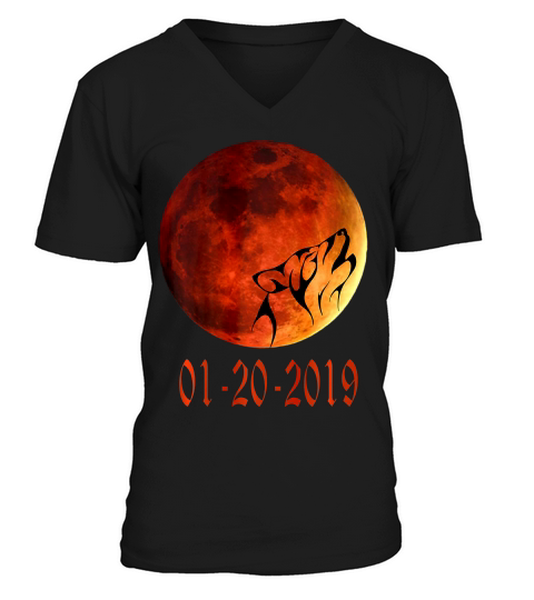 Super Blood Wolf Moon Eclipse T-shirt 2019 Gift Men Women V-Neck T-shirt