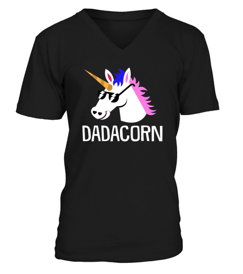 Unicorn Dad And Baby Dadacorn Daddy Fathers Day Gift V-Neck T-shirt
